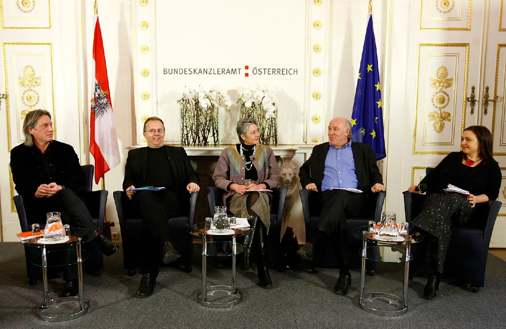 Podiumsdiskussion mit (v.l.n.r.) Harald Sicheritz, Hermann Petz, Judith Brandner, Herbert Lackner und Daniela Kraus.