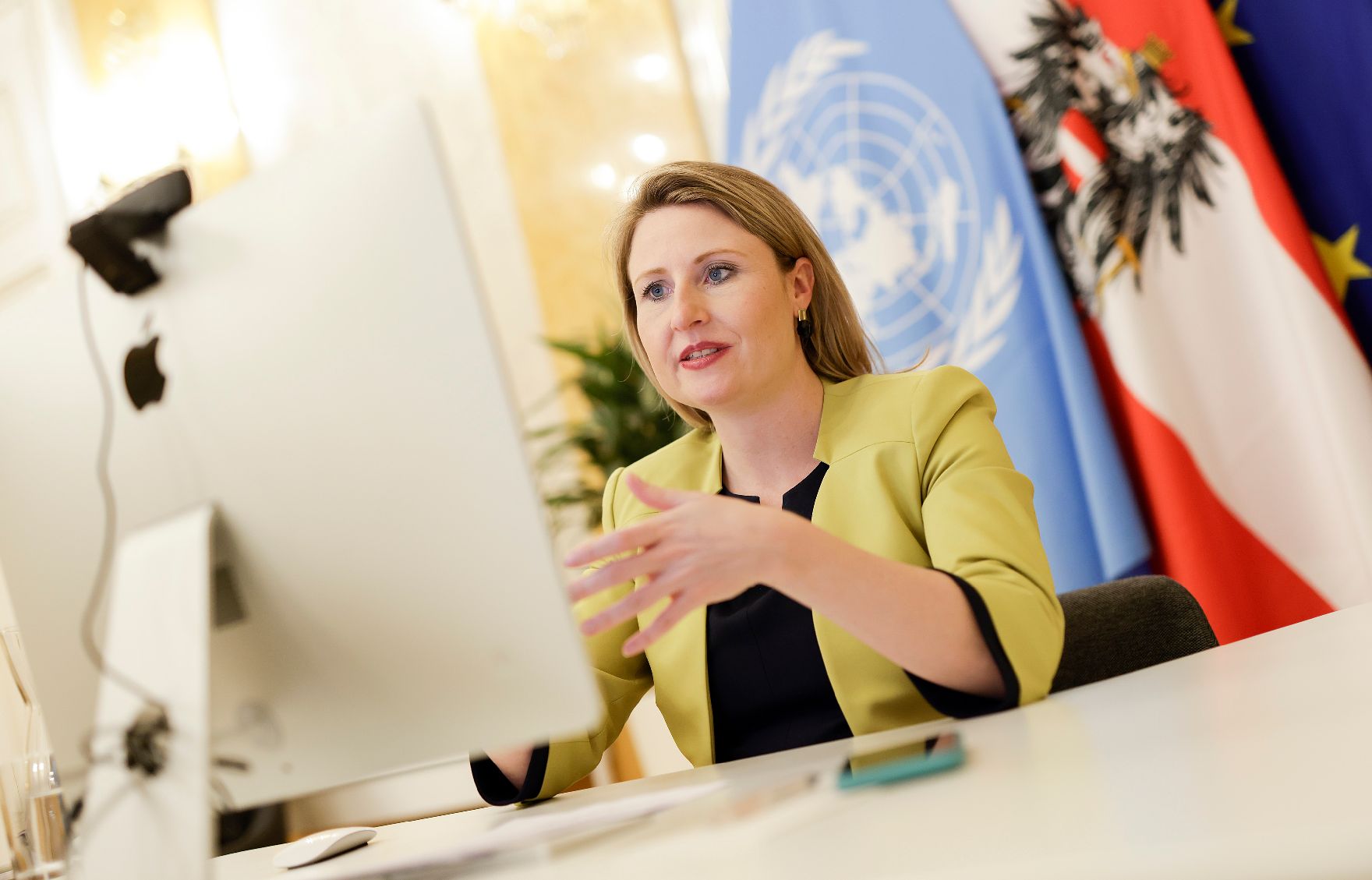 Am 7. April 2021 nahm Bundesministerin Susanne Raab (im Bild) am 10. Jugendforum des Economic and Social Council ECOSOC der Vereinten Nationen teil.
