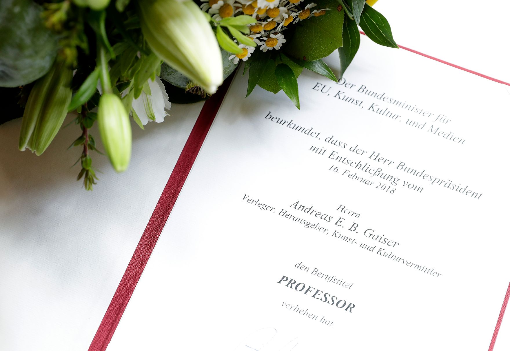 Am 27. Juni 2018 wurden die Urkunde über die Verleihung des Berufstitels Professor an Andreas Gaiser und das Österreichische Ehrenkreuz für Wissenschaft und Kunst I. Klasse an Elisabeth Heresch überreicht.