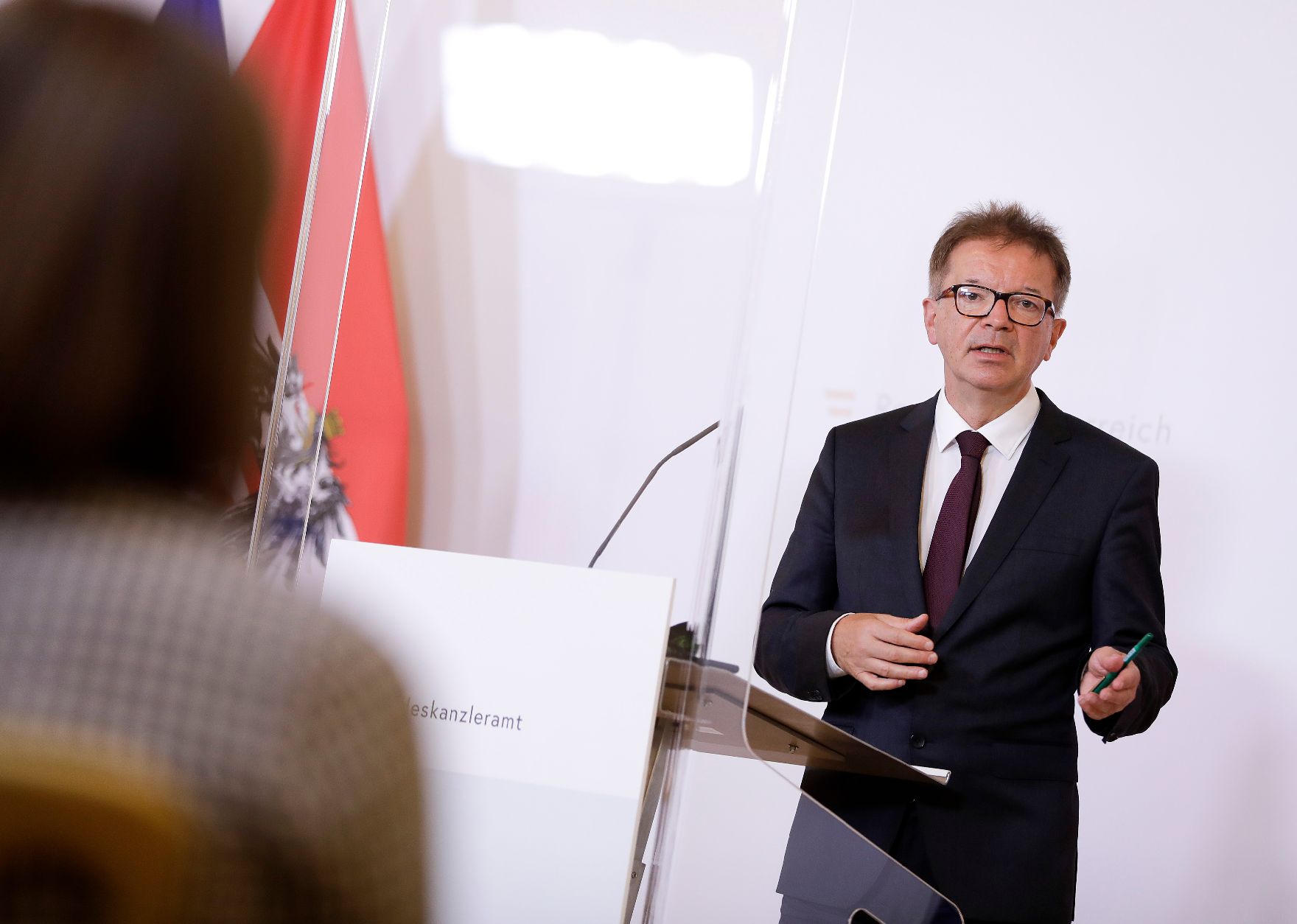 Am 18. Mai 2020 fand ein Pressestatement zu den Maßnahmen gegen die Krise im Bundeskanzleramt statt. Im Bild Gesundheitsminister Rudolf Anschober.