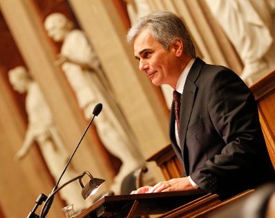 Am 27. Oktober 2011 fand im Parlament die 250-Jahrfeier des Rechnungshofs statt. Im Bild Bundeskanzler Werner Faymann bei seiner Festansprache.