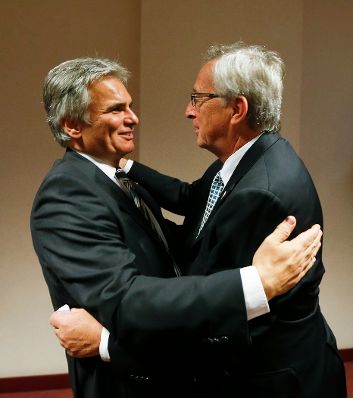 Am 16. Juli 2014 begann in Brüssel der Europäische Rat der EU-Staats- und Regierungschefs. Im Bild Bundeskanzler Werner Faymann (l.) mit Jean-Claude Juncker (r.).