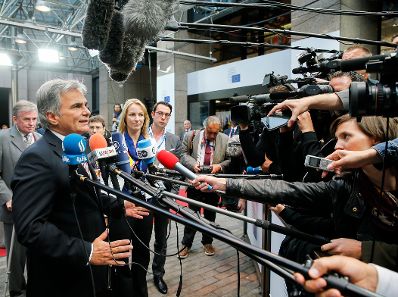 Am 30. August 2014 fand in Brüssel der Europäische Rat der EU-Staats- und Regierungschefs. Im Bild Bundeskanzler Werner Faymann bei Pressestatements.