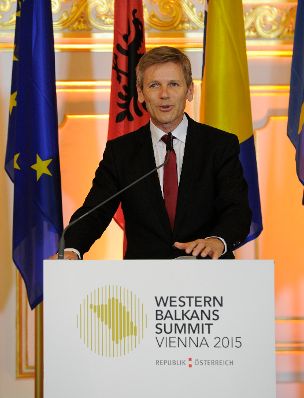 Am 27. August 2015 fand die Westbalkan-Konferenz 2015 in der Hofburg statt. Im Bild Kunst- und Kulturminister Josef Ostermayer bei der Begrüßung.
