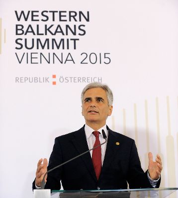 Am 27. August 2015 fand die Westbalkan-Konferenz 2015 in der Hofburg statt. Im Bild Bundeskanzler Werner Faymann bei der Pressekonferenz.