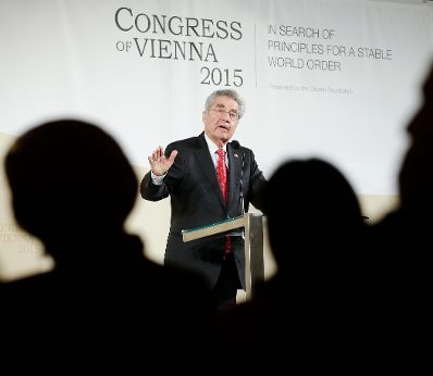 Am 22. Oktober 2015 fand die Auftaktveranstaltung des Congress of Vienna in der Hofburg statt. Im Bild Bundespräsident Heinz Fischer.