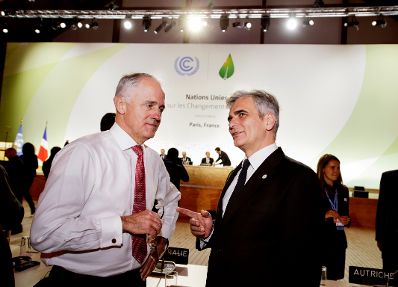 Am 30. November 2015 fand die UN-Klimakonferenz in Paris statt. Im Bild Bundeskanzler Werner Faymann (r.) mit dem australischen Premierminister Malcolm Turnbull (l.).