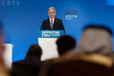 Am 4. Februar 2016 fand die Syrien-Konferenz in London statt. Im Bild Bundeskanzler Werner Faymann bei seiner Rede.