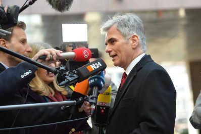 Am 19. Februar 2016 endete in Brüssel der Europäische Rat der Staats- und Regierungschefs. Im Bild Bundeskanzler Werner Faymann bei Pressestatements.