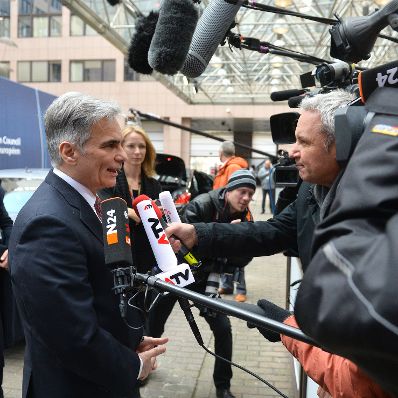 Vom 17.-18. März 2016 fand in Brüssel der Europäische Rat der Staats- und Regierungschefs statt. Im Bild Bundeskanzler Werner Faymann bei Pressestatements.