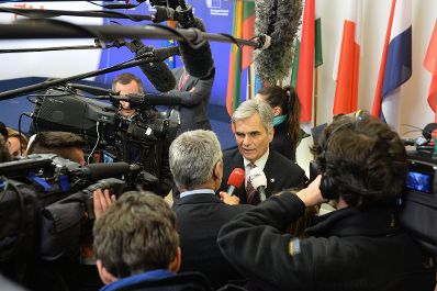 Vom 17.-18. März 2016 fand in Brüssel der Europäische Rat der Staats- und Regierungschefs statt. Im Bild Bundeskanzler Werner Faymann bei Pressestatements.
