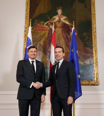 Am 10. Jänner 2017 empfing Bundeskanzler Christian Kern (r.) den slowenischen Staatspräsidenten Borut Pahor (l.) zu einem Arbeitsgespräch im Bundeskanzleramt.