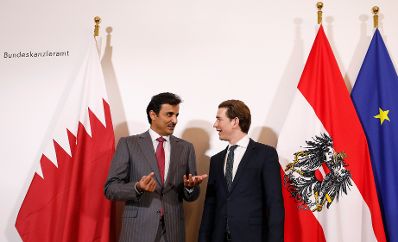 Am 5. März 2019 empfing Bundeskanzler Sebastian Kurz (r.) das Staatsoberhaupt des Staates Katar Emir Scheich Tamim bin Hamad Al Thani (l.) zu einem Gespräch.