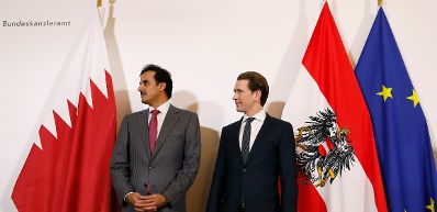 Am 5. März 2019 empfing Bundeskanzler Sebastian Kurz (r.) das Staatsoberhaupt des Staates Katar Emir Scheich Tamim bin Hamad Al Thani (l.) zu einem Gespräch.