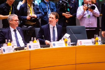 Am 21. März 2019 nahm Bundeskanzler Sebastian Kurz (m.) am Europäische Rat der Staats- und Regierungschefs teil.