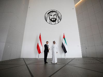 Am 23. März 2019 fand die Arbeitsreise von Bundeskanzler Sebastian Kurz (l.) in den Vereinigten Arabischen Emiraten statt. Im Bild mit Sultan al Jaber (r.), CEO ADNOC.