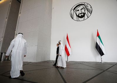 Am 23. März 2019 fand die Arbeitsreise von Bundeskanzler Sebastian Kurz (l.) in den Vereinigten Arabischen Emiraten statt. Im Bild mit Sultan al Jaber (r.), CEO ADNOC.