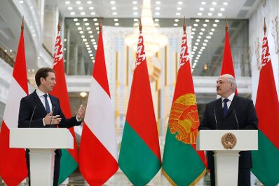 Am 28. März 2019 fand die Arbeitsreise von Bundeskanzler Sebastian Kurz (l.) in Minsk statt. Im Bild mit Weißrusslands Präsident Alexander Lukaschenko (r.).
