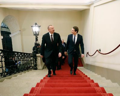 Am 29. März 2019 empfing Bundeskanzler Sebastian Kurz (r.) den Präsidenten von Aserbaidschan Ilham Aliyev (l.) zu einem Gespräch.