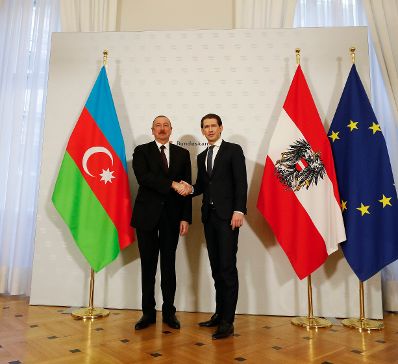 Am 29. März 2019 empfing Bundeskanzler Sebastian Kurz (r.) den Präsidenten von Aserbaidschan Ilham Aliyev (l.) zu einem Gespräch.