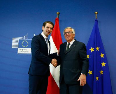 Am 6. Juni 2018 reiste Bundeskanzler Sebastian Kurz (l.) nach Brüssel. Im Bild mit dem Präsidenten der Europäischen Kommission Jean-Claude Juncker (r.).