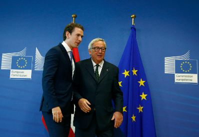Am 6. Juni 2018 reiste Bundeskanzler Sebastian Kurz (l.) nach Brüssel. Im Bild mit dem Präsidenten der Europäischen Kommission Jean-Claude Juncker (r.).