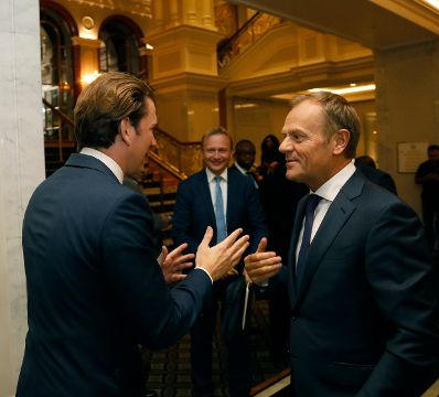 Am 23. September 2018 reiste Bundeskanzler Sebastian Kurz (l.) anlässlich der UN-Generalversammlung nach New York. Im Bild mit dem Präsidenten des Europäischen Rates Donald Tusk (r.).