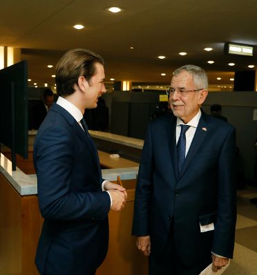 Am 24. September 2018 setzte Bundeskanzler Sebastian Kurz (l.) seine Reise anlässlich der UN-Generalversammlung nach New York fort. Im Bild mit Bundespräsident Alexander Van der Bellen (r.).