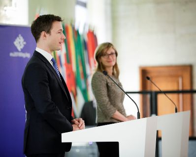 Am 9. März 2018 reiste Bundesminister Gernot Blümel (l.) zu einem Arbeitsbesuch nach Sofia. Im Bild mit der bulgarischen Außenministerin Ekaterina Sachariewa (r.).