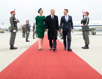 Am 1. Oktober 2018 empfing Bundesminister Gernot Blümel (r.) König Philippe (m.) und Königin Mathilde von Belgien (l.) in Wien.