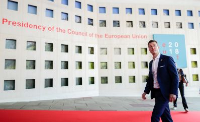 Am 8. Oktober 2018 nahm Bundesminister Gernot Blümel (im Bild) anlässlich des Österreichischen Vorsitzes im Rat der Europäischen Union an der Veranstaltung "Challenging (the) Content – Content made in Europe in the digital economy" teil.