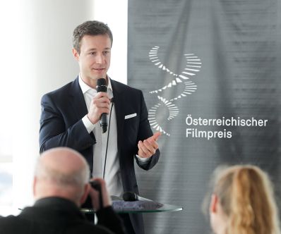 Am 6. Dezember 2018 fand im Ringturm eine Pressekonferenz zur Bekanntgabe der Nominierung des Österreichischen Filmpreises 2019 statt. Im Bild Bundesminister Gernot Blümel.