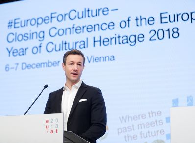 Am 7. Dezember 2018 nahm Bundesminister Gernot Blümel (im Bild) an der Veranstaltung "#EuropeForCulture - Abschlusskonferenz zum Europäischen Kulturerbejahr 2018" teil.