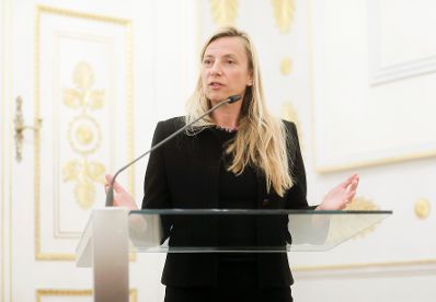 Am 29. April 2019 fand der Mentory Club im Bundeskanzleramt statt. Im Bild Bundesministerin Juliane Bogner-Strauß bei der Festansprache.