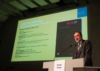 Am 2. November 2016 besuchte Kunst- und Kulturminister Thomas Drozda (im Bild) die Buchpräsentation „Best of Austria“ im Architekturzentrum Wien.