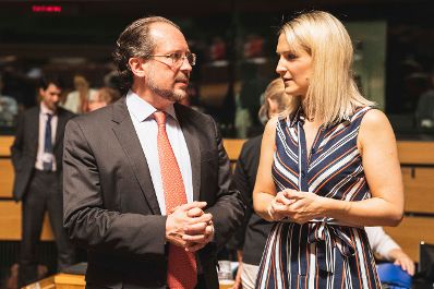 Am 18. Juni 2019 nahm Bundesminister Alexander Schallenberg (l.) am Rat für Allgemeine Angelegenheiten teil.