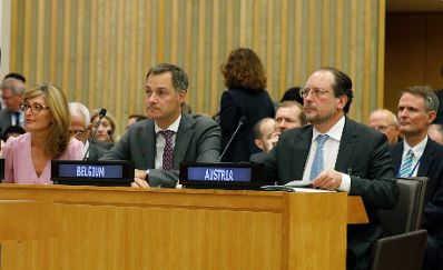 Am 26. September 2019 nahm Bundesminister Alexander Schallenberg (m.r.) an der UNO Generalversammlung in New York teil.