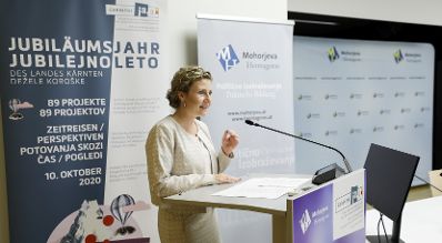 Am 2. Juli 2020 reiste Bundesministerin Susanne Raab (im Bild) anlässlich eines Bundesländertags nach Klagenfurt. Im Bild bei der Eröffnung der Konferenz „Die Zukunft der Kärntner Slowenen - 100 Jahre nach der Volksabstimmung“.