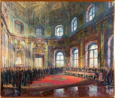 Gemälde der Staatsvertragsunterzeichnung im Belvedere von Robert Fuchs.