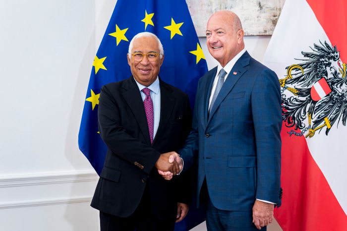 Am 15. September 2026 empfing Bundeskanzler Christian Stocker (r.) den Pr&auml;sidenten des Europ&auml;ischen Rates Ant&oacute;nio Costa (l.), zu einem Arbeitsbesuch im Bundeskanzleramt.