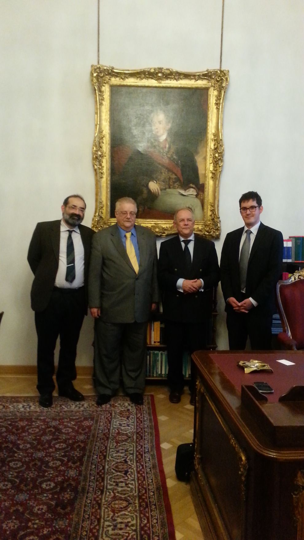 Am 26. September 2014 empfing Sektionschef Dr. Manfred Matzka (2.v.r.) den Minister im Amt des Pr&auml;sidenten der Republik Nicaragua, Dr. Paul Oquist Kelley (2.v.l.). Im Bild mit Botschafter Hernan Estrada Roman (r.) und Priv.-Doz. Dr. Alexander Balthasar (l.).