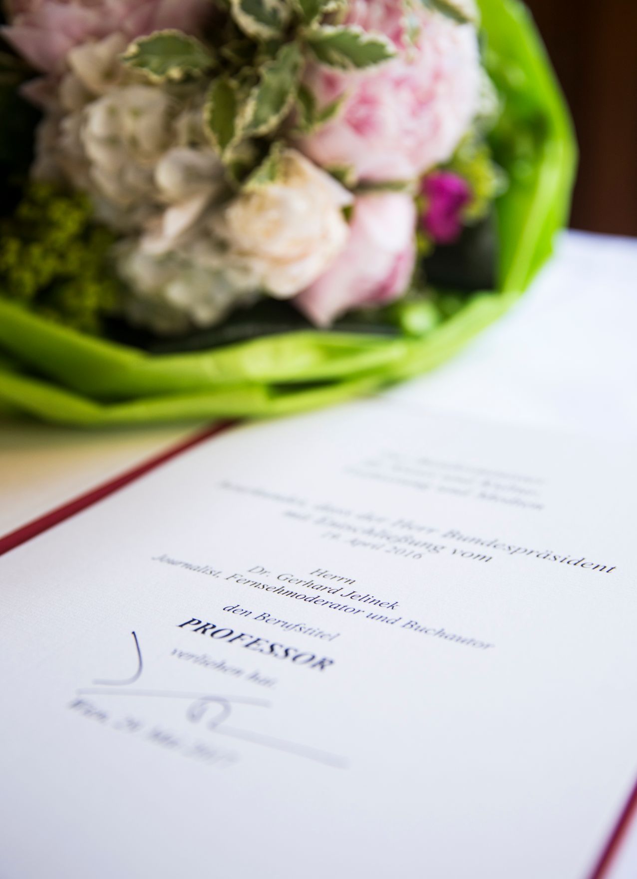 Am 29. Mai 2017 &uuml;berreichte Reinhold Hohengartner die Urkunde, mit der Gerhard Jelinek der Berufstitel Professor verliehen wurde.