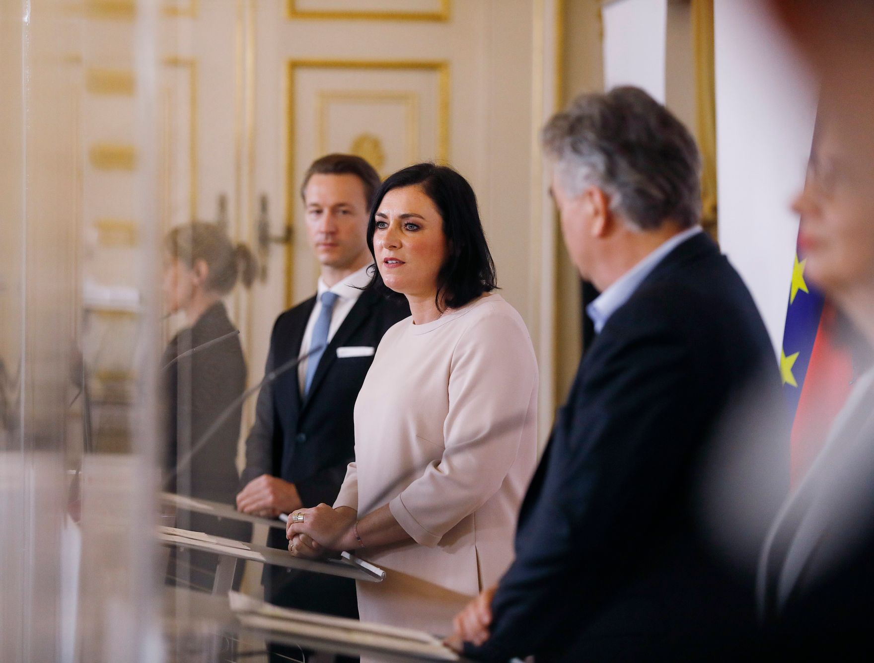 Pressekonferenz zu Veranstaltungen. BM Gernot Bl&uuml;mel, BM Elisabeth K&ouml;stinger, VK Werner Kogler, STS Andrea Mayer. Wien, 25.09.2020. Foto: Dragan Tatic