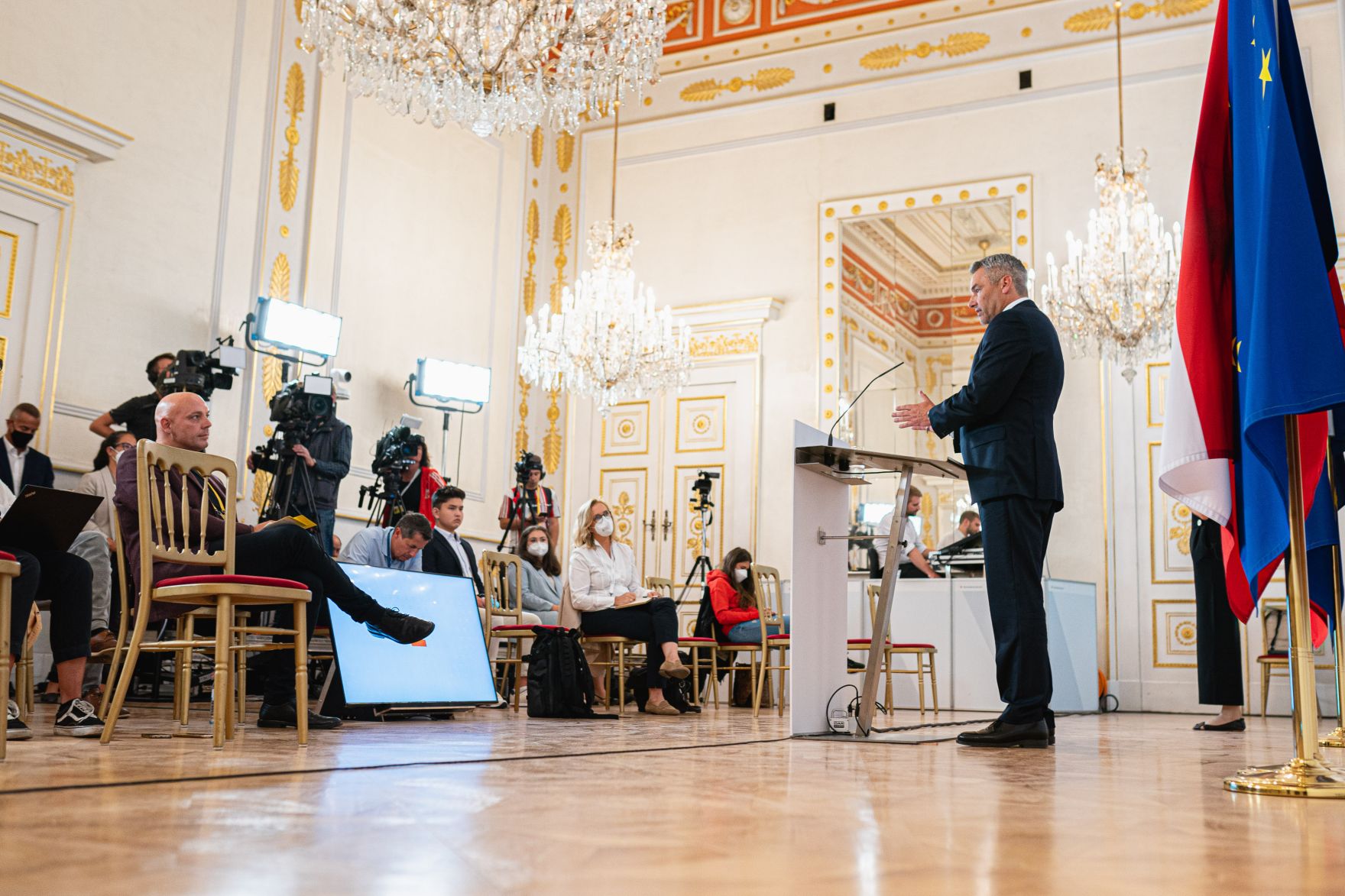 Am 18. August 2021 gab Innenminister Karl Nehammer (im Bild) ein Pressestatement vor dem Sonderrat der EU-Innenminister.