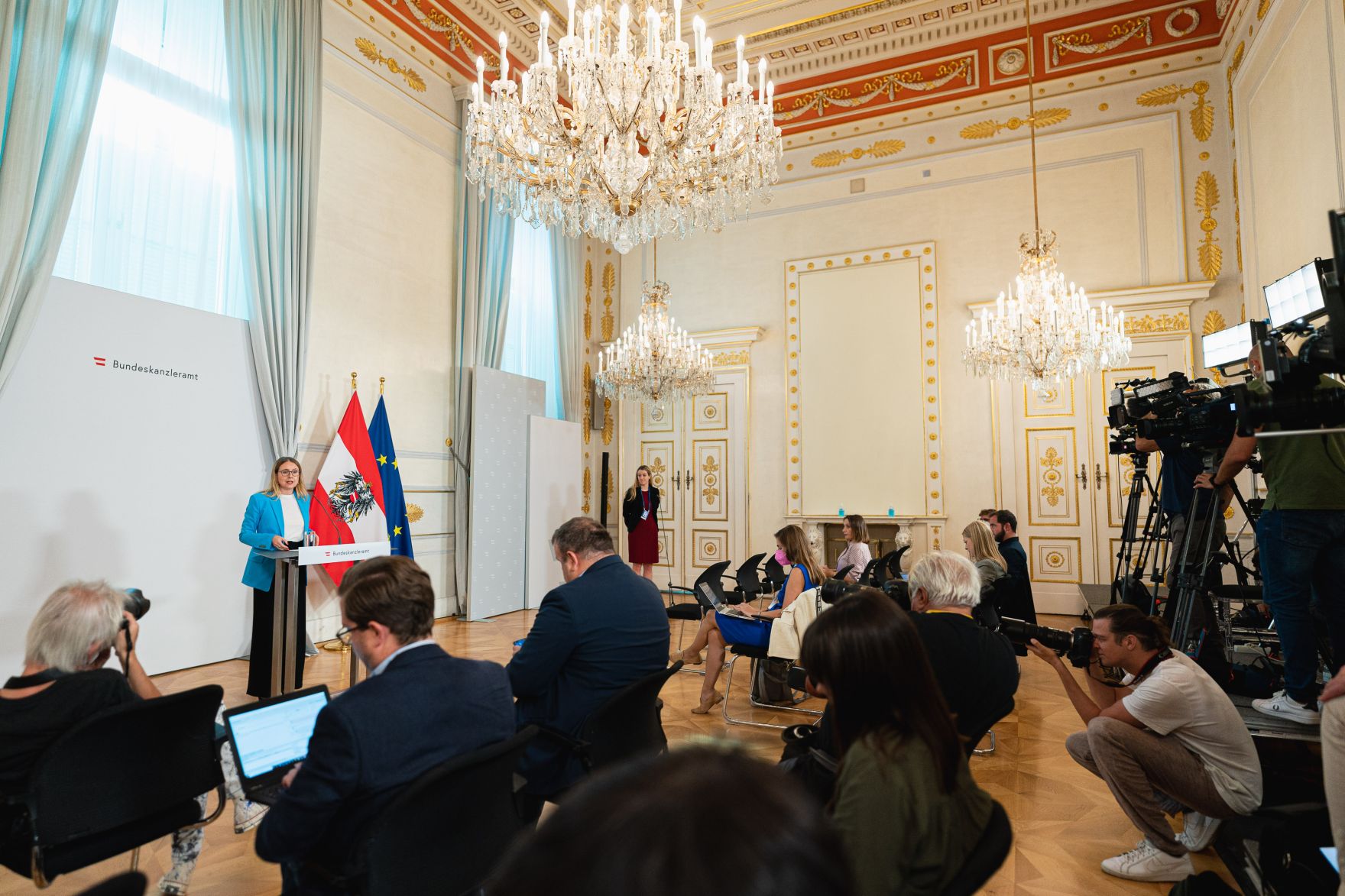 Bundesministerin Margarete Schramb&ouml;ck (im Bild) nach dem Ministerrat am 15. September 2021.