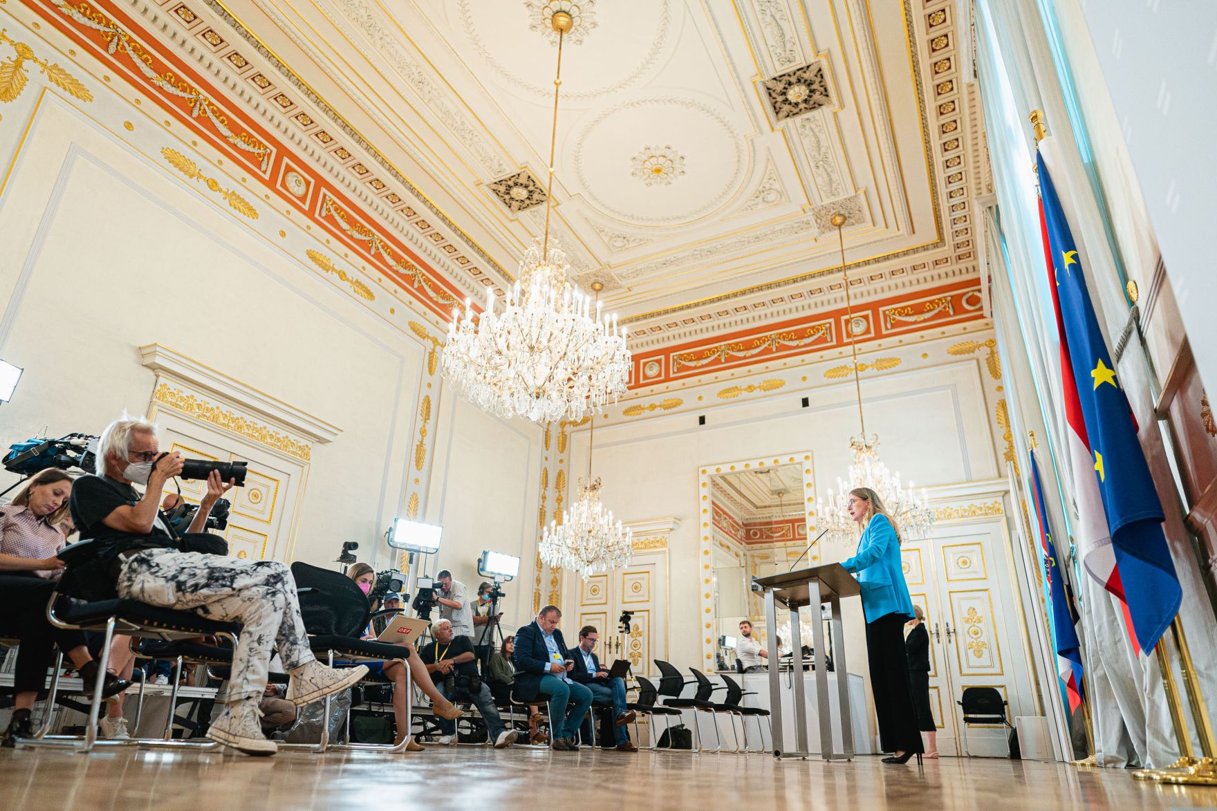 Bundesministerin Margarete Schramb&ouml;ck (im Bild) nach dem Ministerrat am 15. September 2021.
