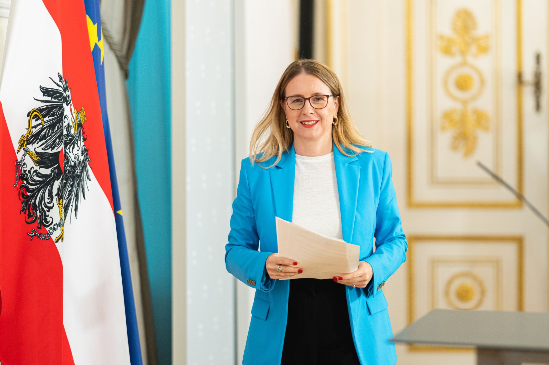 Bundesministerin Margarete Schramb&ouml;ck (im Bild) nach dem Ministerrat am 15. September 2021.