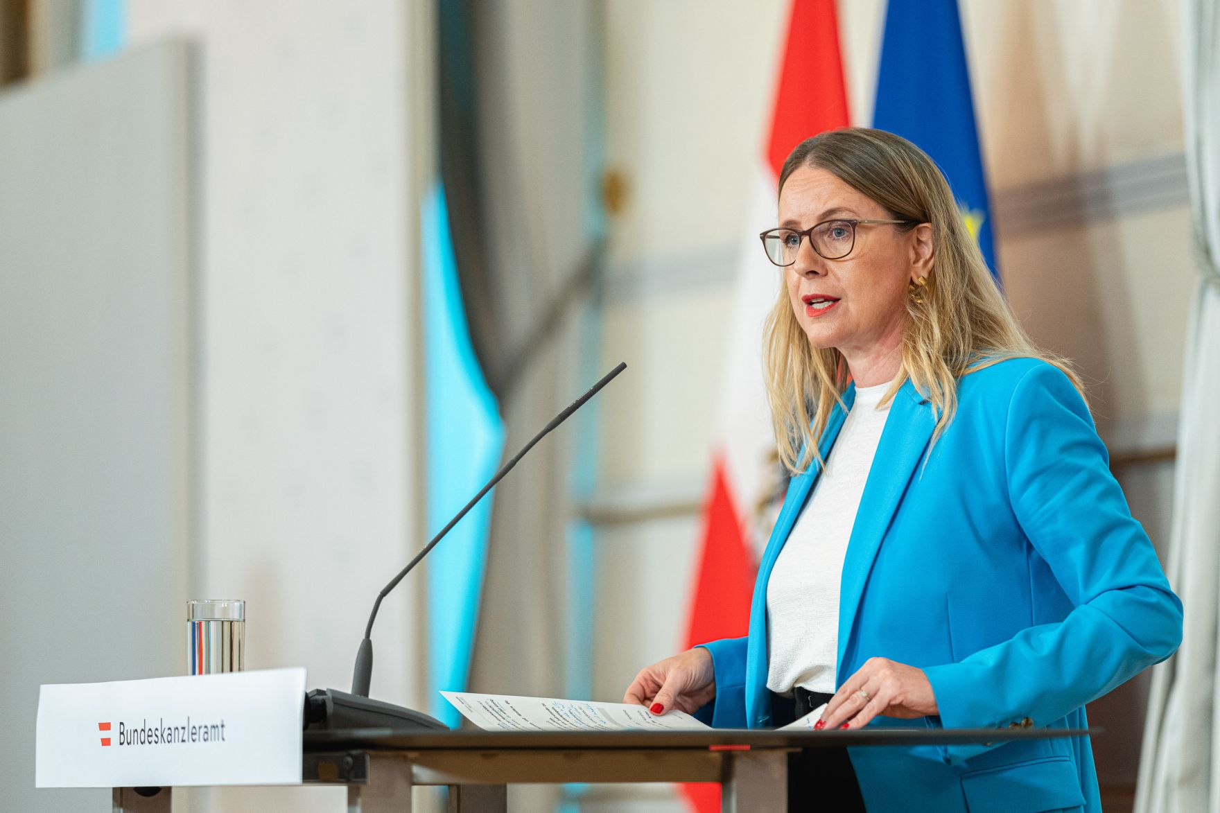 Bundesministerin Margarete Schramb&ouml;ck (im Bild) nach dem Ministerrat am 15. September 2021.