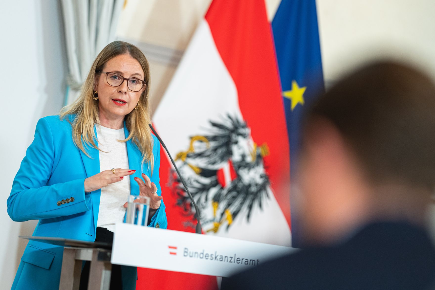 Bundesministerin Margarete Schramb&ouml;ck (im Bild) nach dem Ministerrat am 15. September 2021.