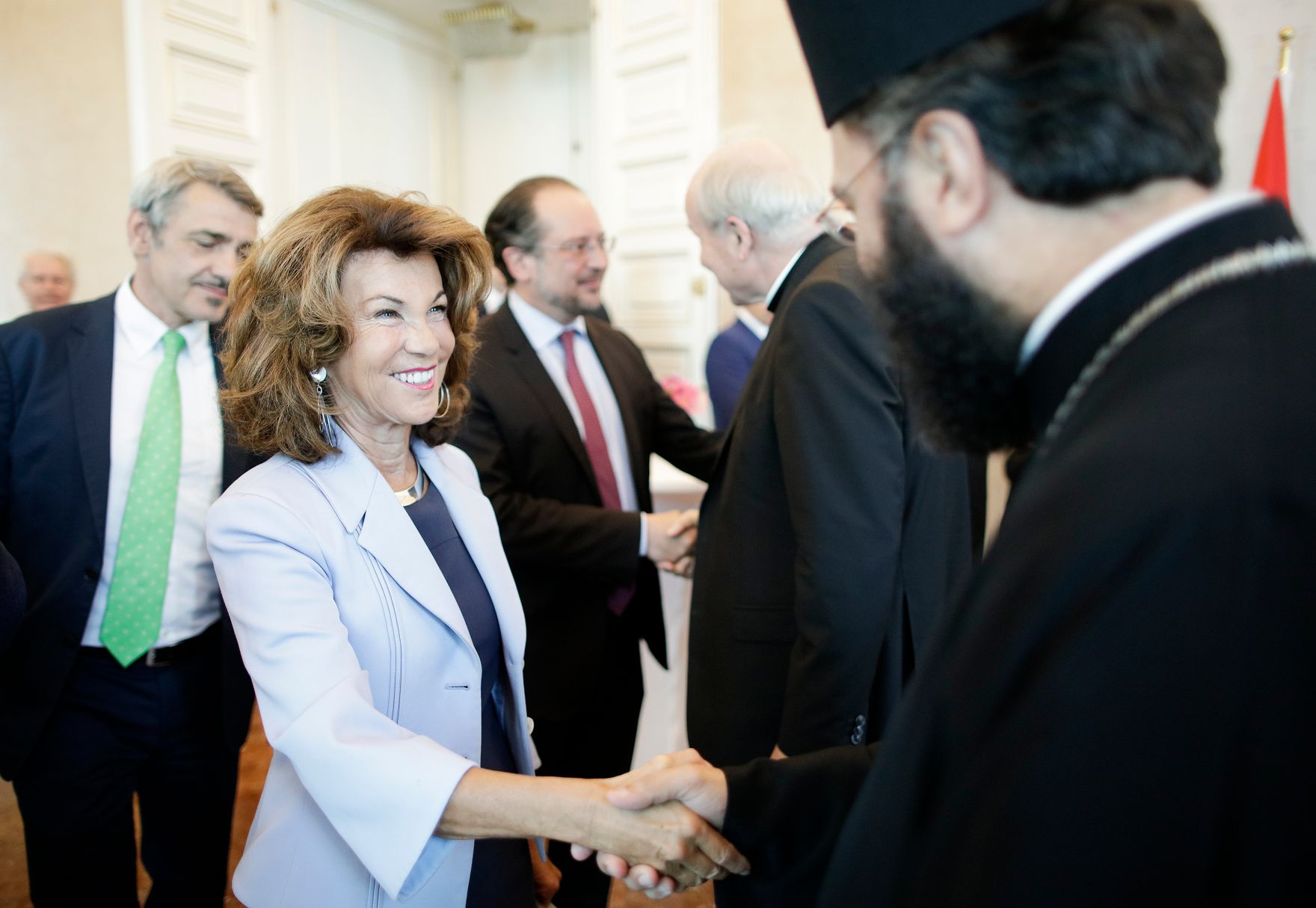 Am 10. September 2019 empfing Bundeskanzlerin Brigitte Bierlein (l.) gemeinsam mit Bundesminister Alexander Schallenberg die Religionsgesellschaften im Bundeskanzleramt.